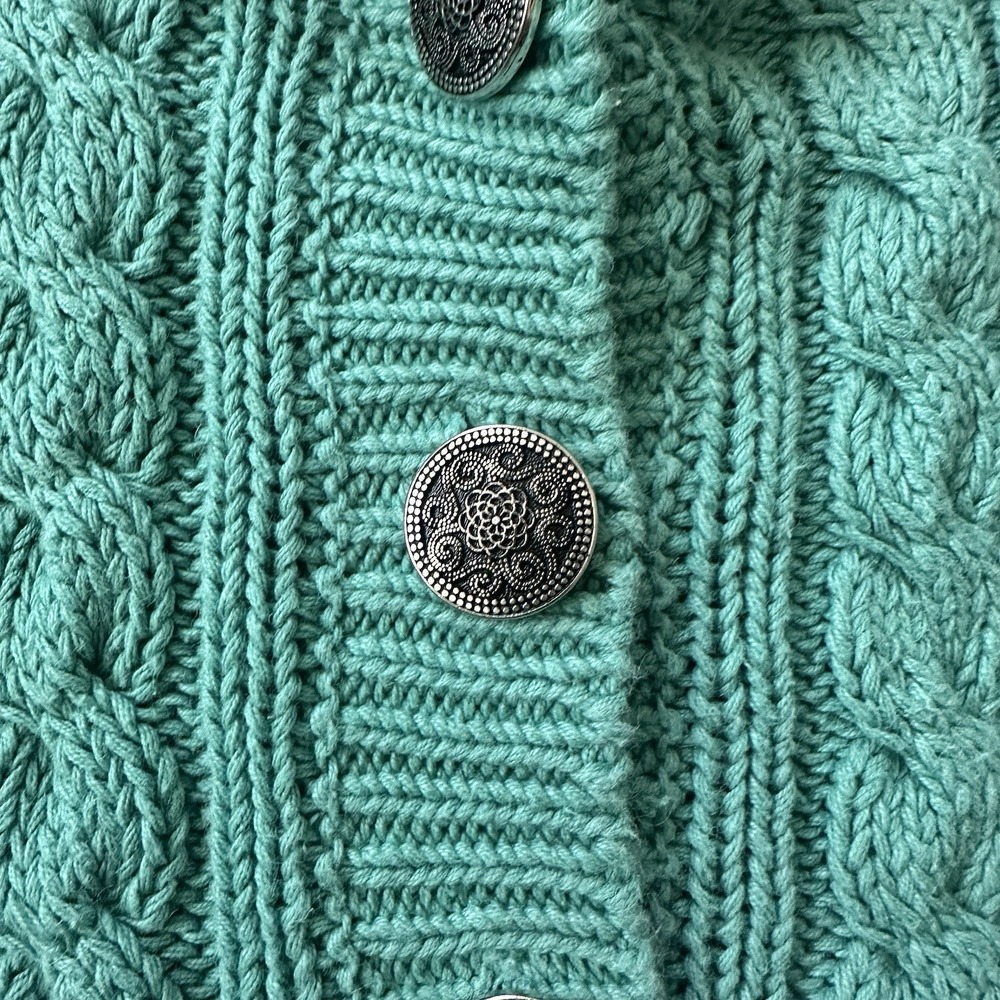 VTG Croquet Club Sweater Womens Medium Green Cable Knit Chunky Button 90s - Picture 6 of 16
